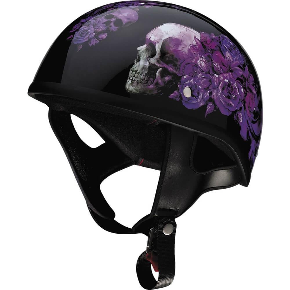 Daytona Women's Skull Cap Purple Rose Half Helmet - Team Motorcycle