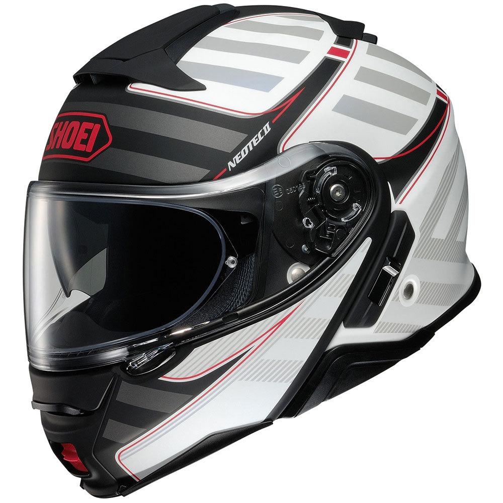 shoei neotec 2 ece 22.06 Shoei Neotech 2 Splicer Matte Black-White-Red TC-6 Helmet – Motorangutan