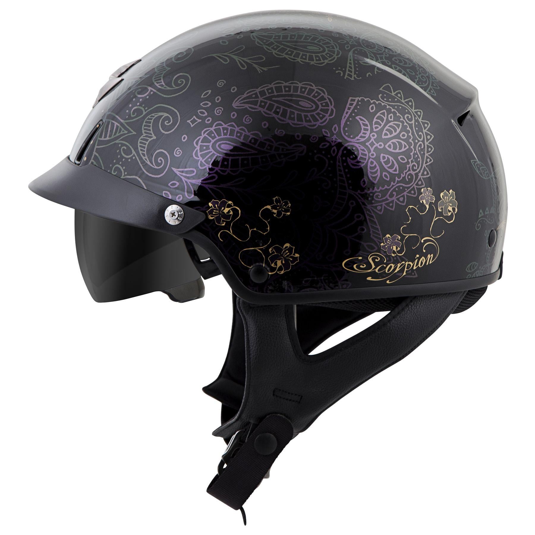 black dahlia motorcycle helmet Scorpion EXO-C110 Azalea Black-Gold – Motorangutan